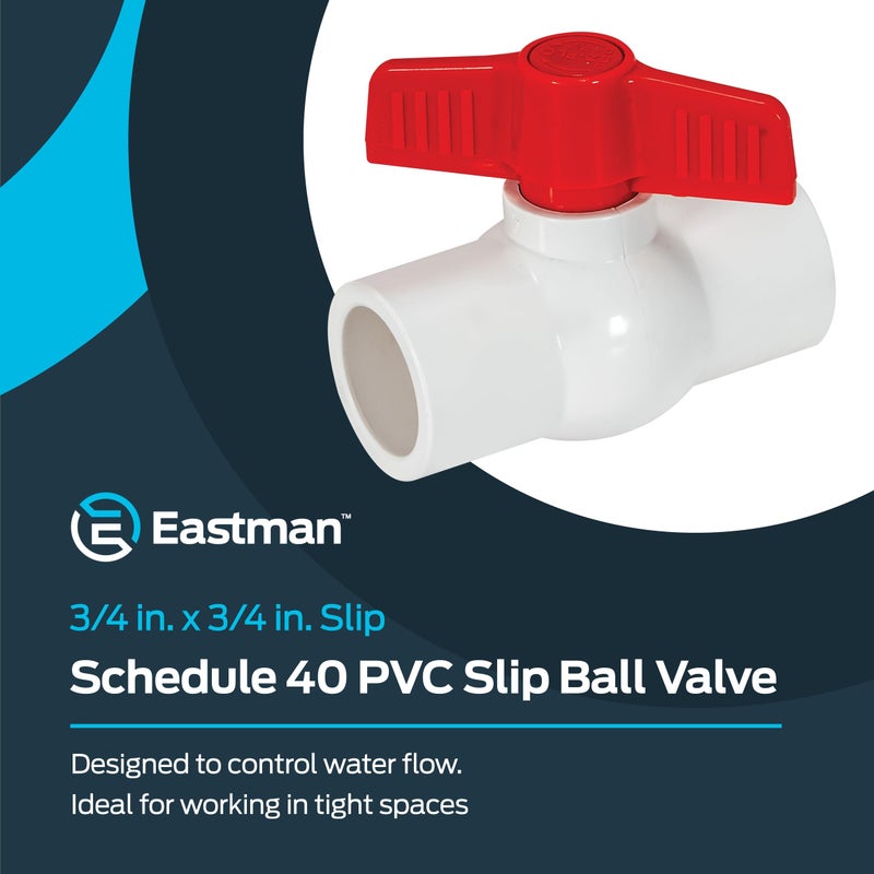 Eastman 3/4 x 3/4 Inch Slip Schedule 40 PVC Quarter Turn Ball Valve, 150 PSI, 20113 - Image 2
